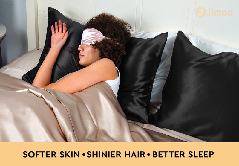 J JIMOO 100% Mulberry Silk Pillowcase for Hair and Skin, 22 Momme Pure Natural Silk Pillow Case Both Sided with Zipper, Pillow Cover for Women Mom Men (Black, Queen 20''Ã—30'', 1 Pack) - Image 3
